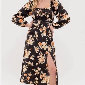 Blu Pepper floral long sleeve midi dress